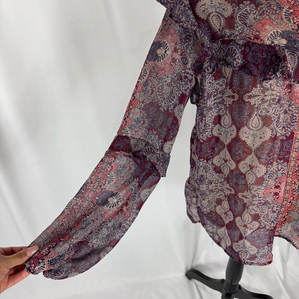 Knox Rose Womens Floral Paisley Flowy Long Sleeve Blouse - Picture 8 of 13
